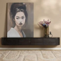 Evi Zwevend Tv meubel Zwart Mangohout 240cm