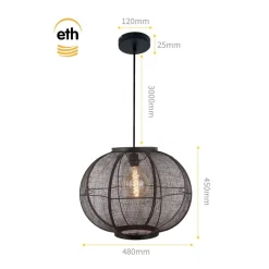 Fabric 1-lichts Hanglamp Zwart 48cm