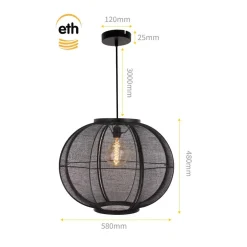 Fabric 1-lichts Hanglamp Zwart 58cm