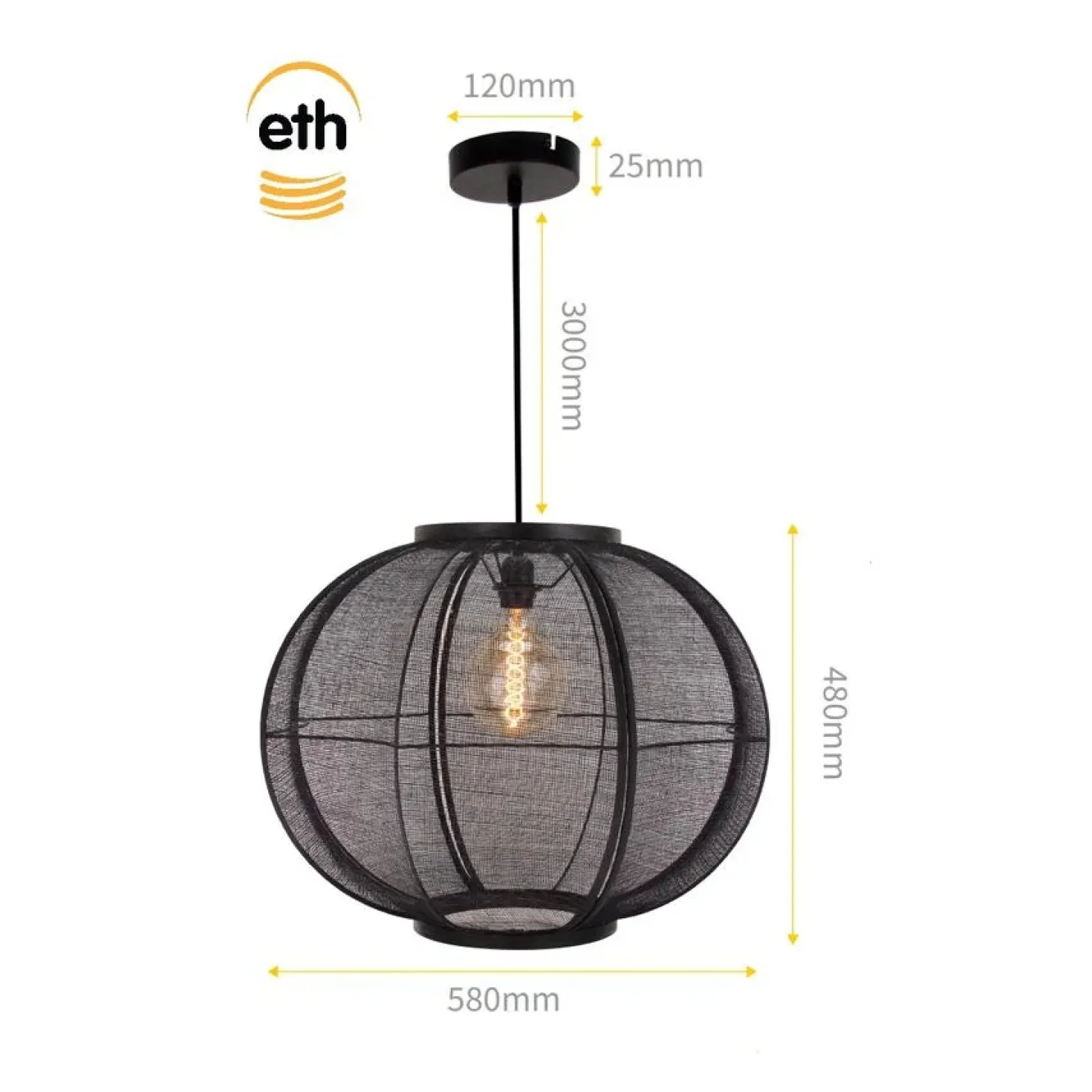 Fabric 1-lichts Hanglamp Zwart 58cm