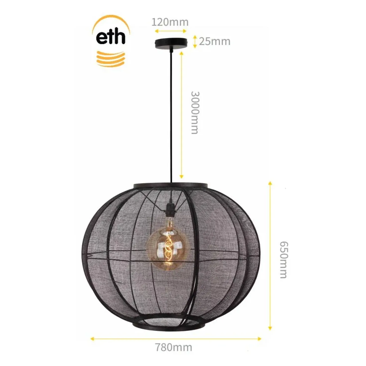 Fabric 1-lichts Hanglamp Zwart 78cm