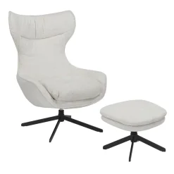 Fauteuil Hannah met voetenbank Gebroken wit