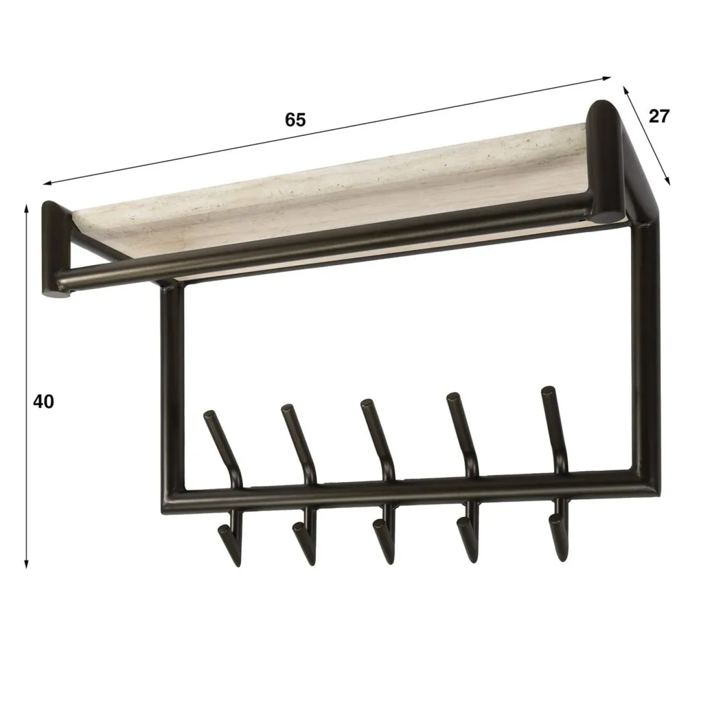 Fenna Kapstok met hoedenplank 10 haken Travertine 65cm
