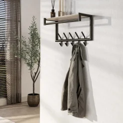 Fenna Kapstok met hoedenplank 10 haken Travertine 65cm