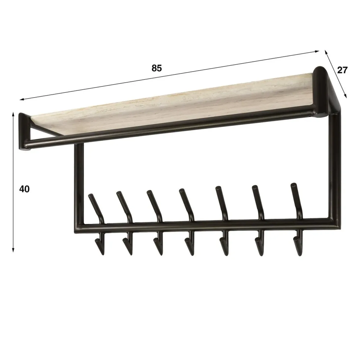 Fenna Kapstok met hoedenplank 14 haken Travertine 85cm
