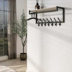 Fenna Kapstok met hoedenplank 14 haken Travertine 85cm