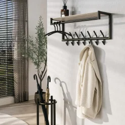 Fenna Kapstok met hoedenplank 14 haken Travertine 85cm