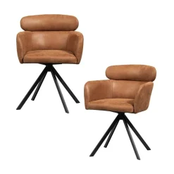 Fenne Draaibare eetkamerstoel leerlook cognac