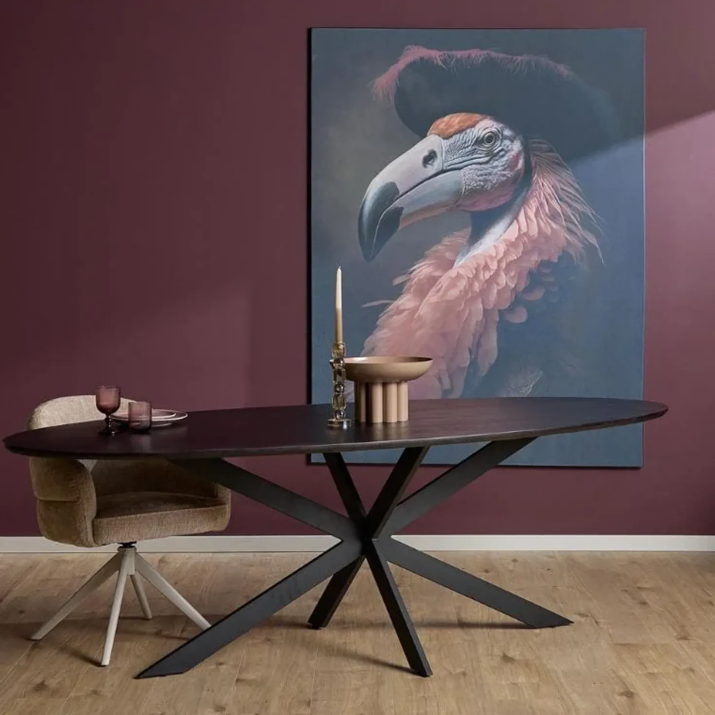 Ferry Eettafel Ovaal Zwart Eiken 180 cm