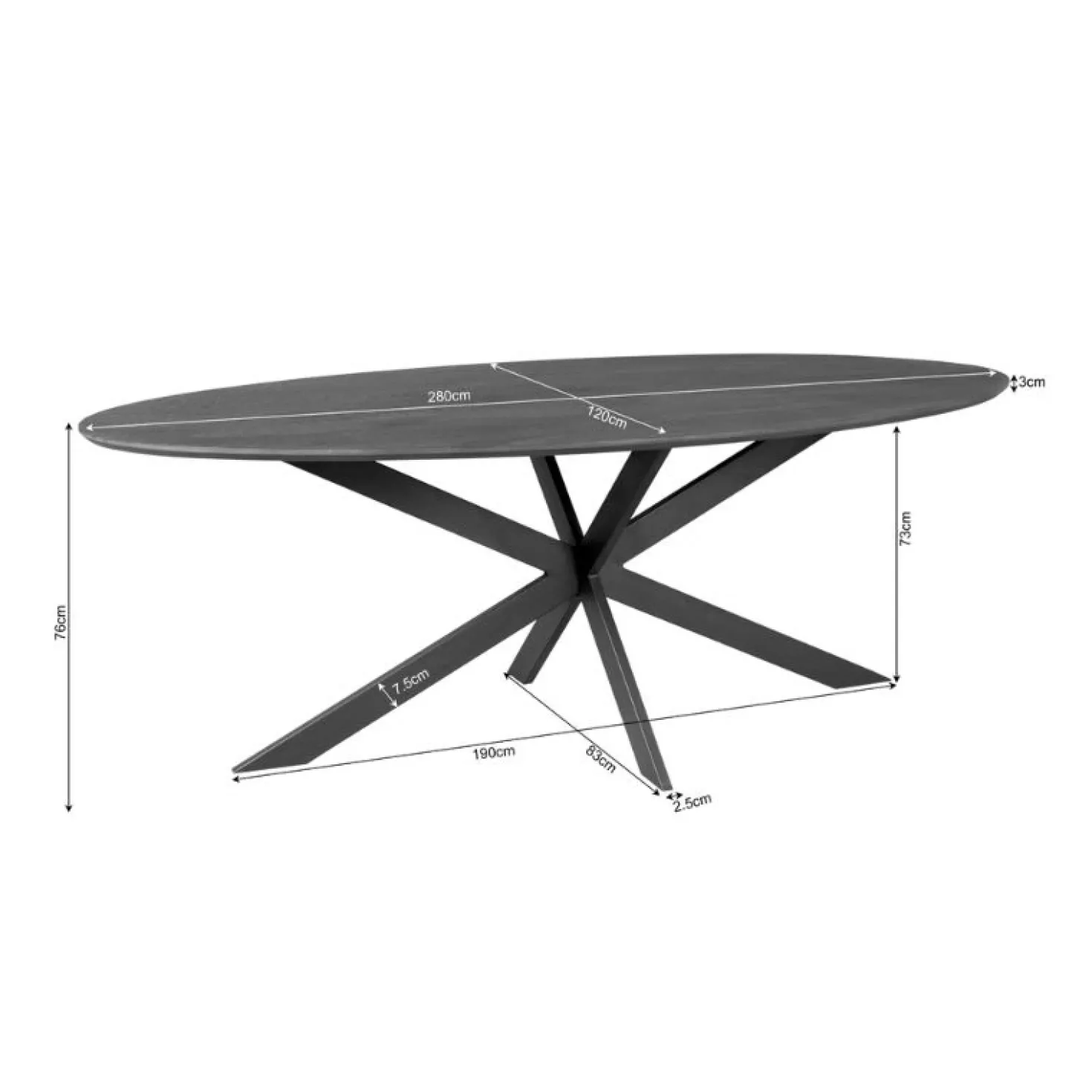 Ferry Eettafel Ovaal Zwart Eiken 280 cm