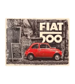 Fiat 500 rood - metalen bord
