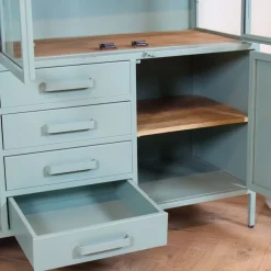 Figue vitrinekast hoog olijfgroen houten planken 136cm