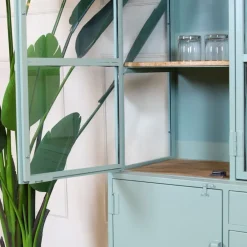 Figue vitrinekast hoog olijfgroen houten planken 136cm
