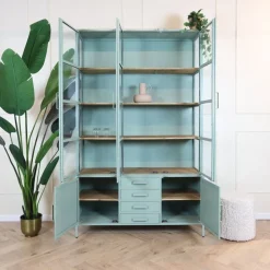 Figue vitrinekast hoog olijfgroen houten planken 136cm