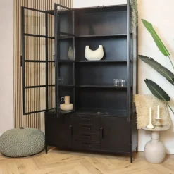 Figue vitrinekast hoog zwart 136cm