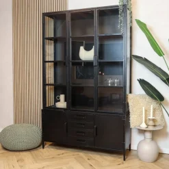 Figue vitrinekast hoog zwart 136cm
