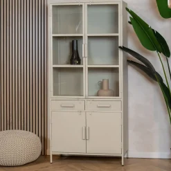 Figue vitrinekast industrieel taupe binnenkant 90cm