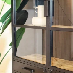 Figue vitrinekast industrieel zwart houten planken 120cm