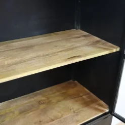 Figue vitrinekast industrieel zwart / houten planken 90cm