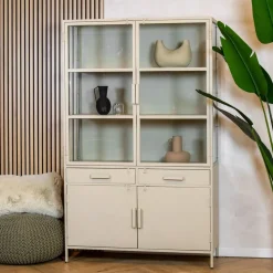 Figue vitrinekast industrieel taupe binnenkant zijkant glas 120cm