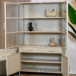Figue vitrinekast industrieel taupe binnenkant zijkant glas 120cm
