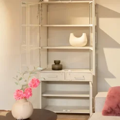 Figue vitrinekast industrieel taupe zijkant glas 90cm