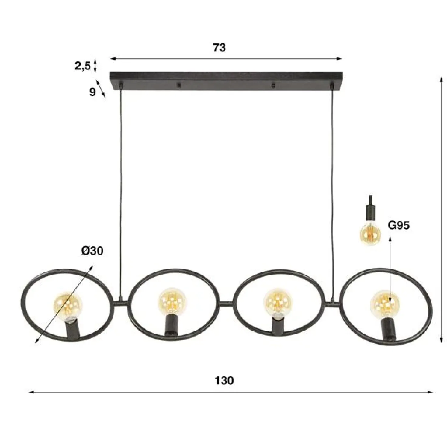 Finn 4-lichts Hanglamp Artic zwart