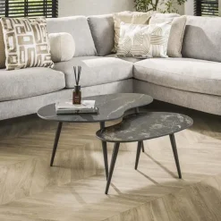 Fira Salontafel set van 2 Niervorm Zwart Keramiek