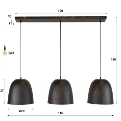 Flint 3-lichts Hanglamp Bruin