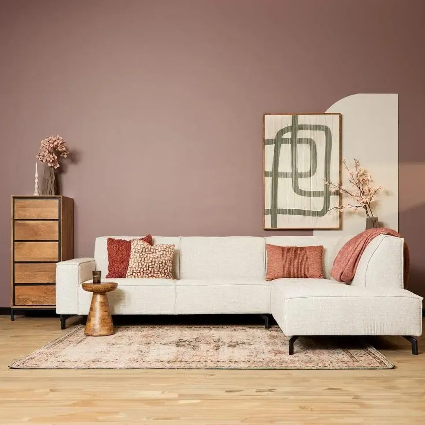 Floris Hoekbank 2,5 zits + Divan Rechts Beige Stof