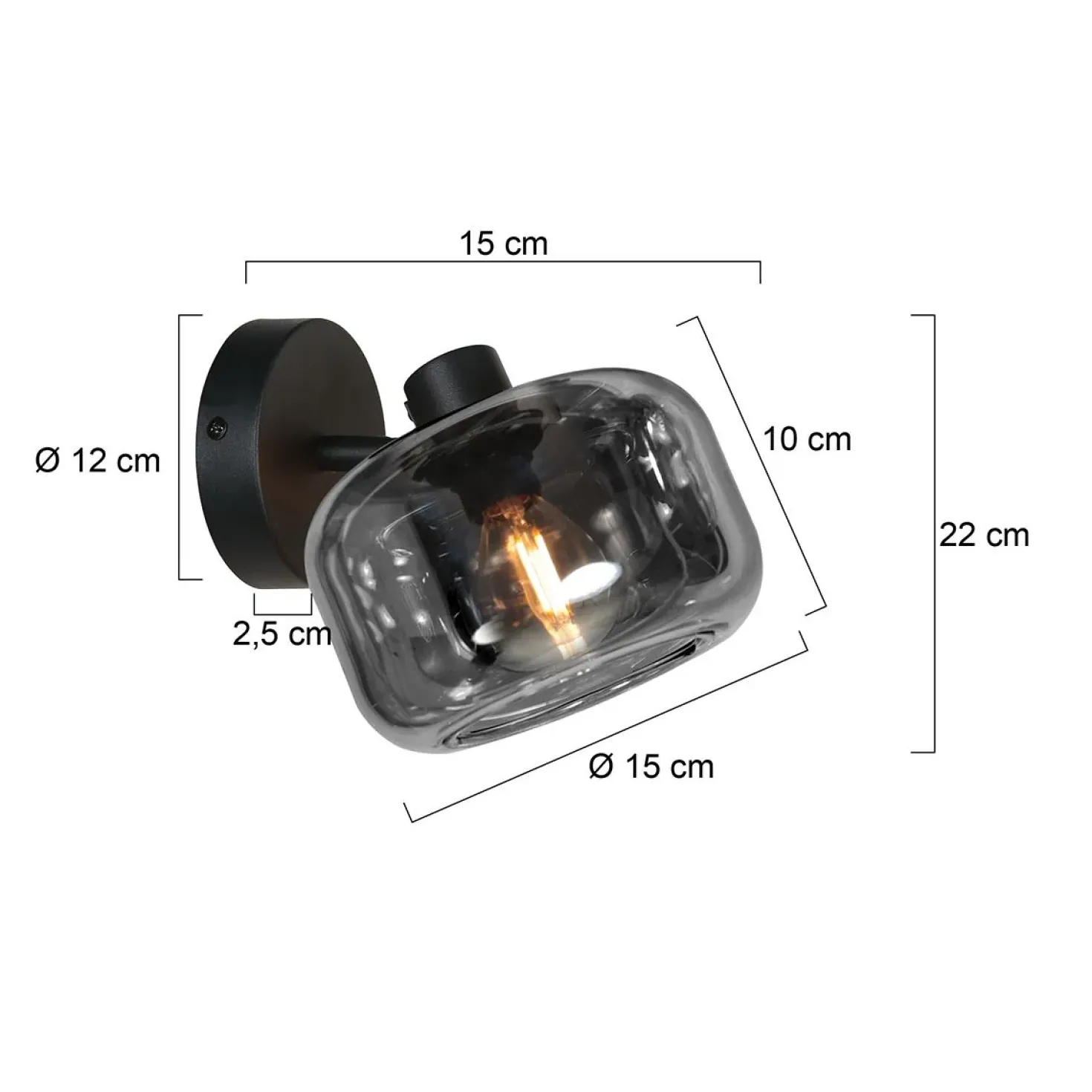 Gabriella 1-lichts Spot Smoke Glas