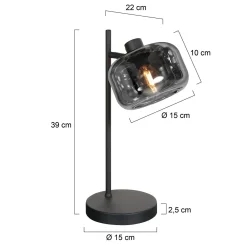 Gabriella 1-lichts Tafellamp Smoke Glas
