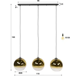 Galsa 3-lichts Hanglamp amber glas