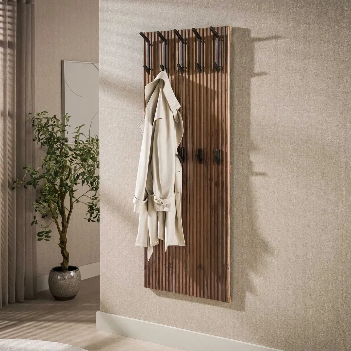 Georgio Kapstok hoog 10 haken Acaciahout Bruin