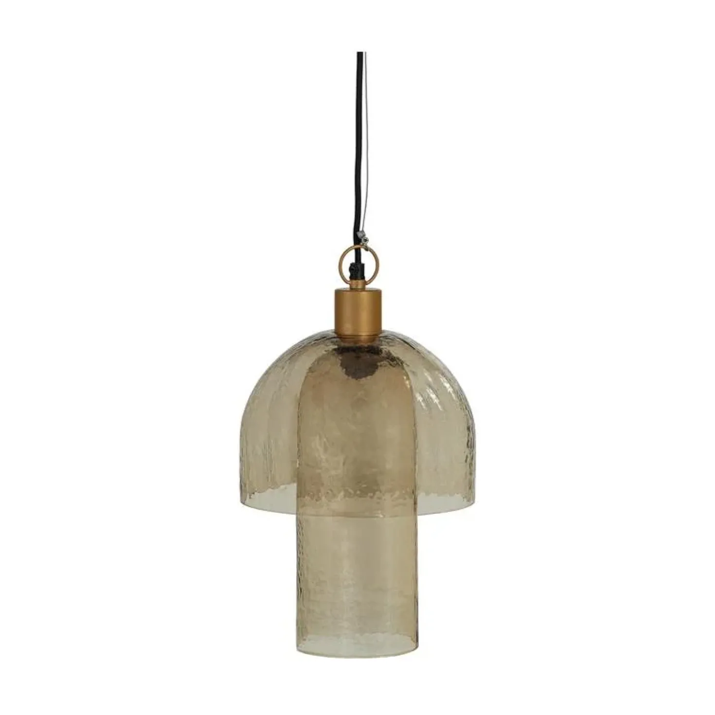 Gigi 1-lichts Hanglamp dubbele kap gehamerd glas naturel