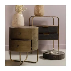 Glossy Rond kastje metaal antique brass 39cm