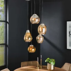 Glowy 5-lichts hanglamp amber getrapt