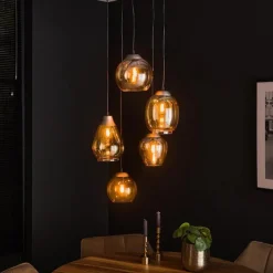 Glowy 5-lichts hanglamp amber getrapt