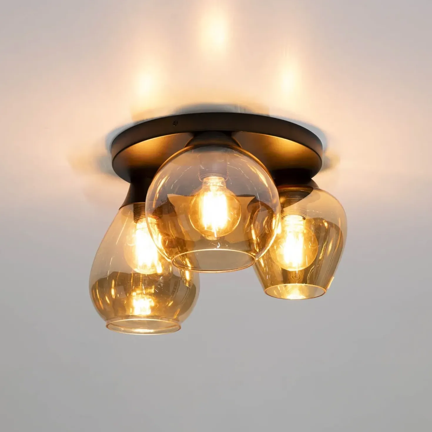 Glowy 3-lichts Plafondlamp Amber glas