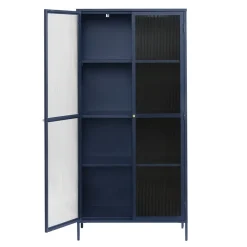 Gulltop vitrinekast blauw metaal 190cm