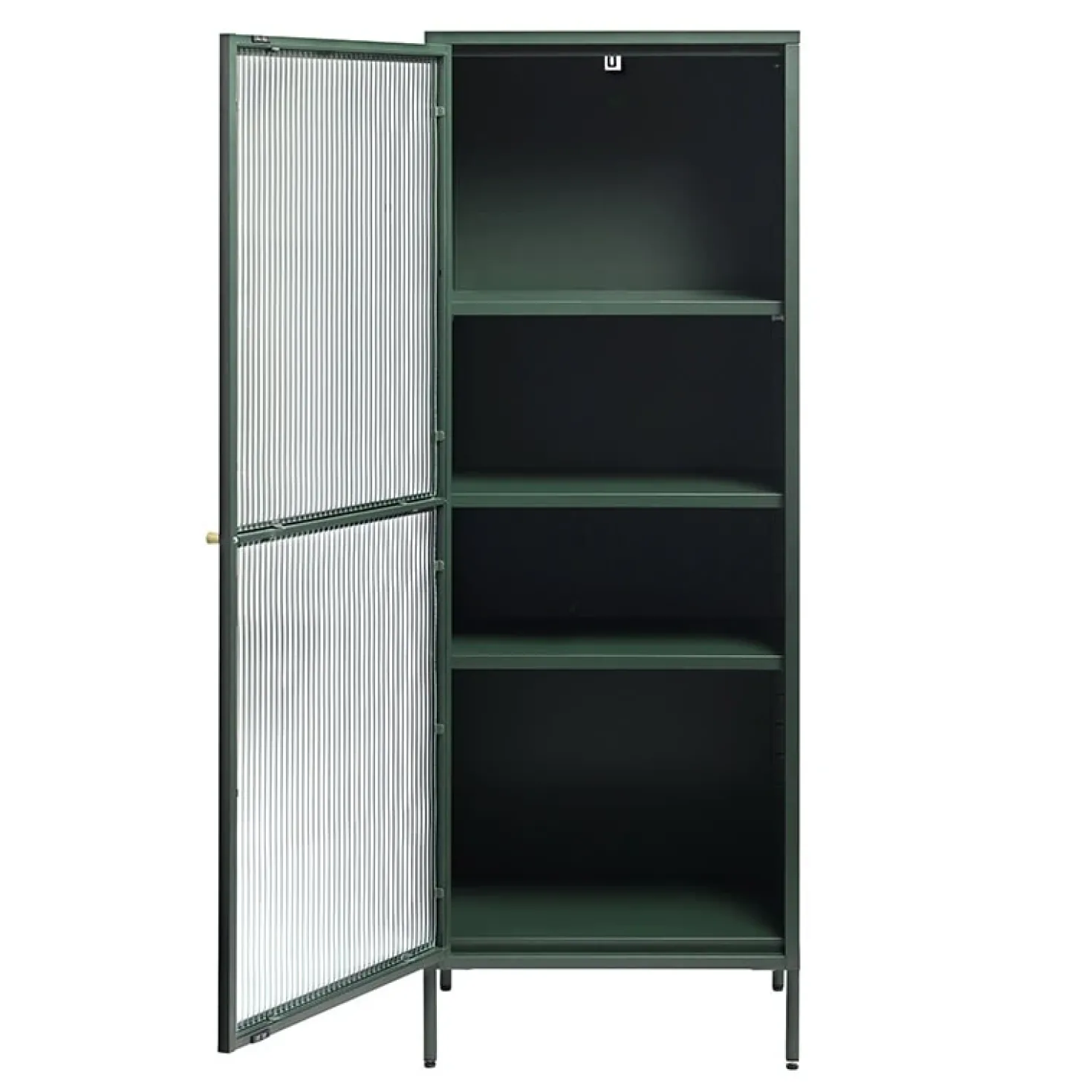 Gulltop vitrinekast groen metaal 160cm