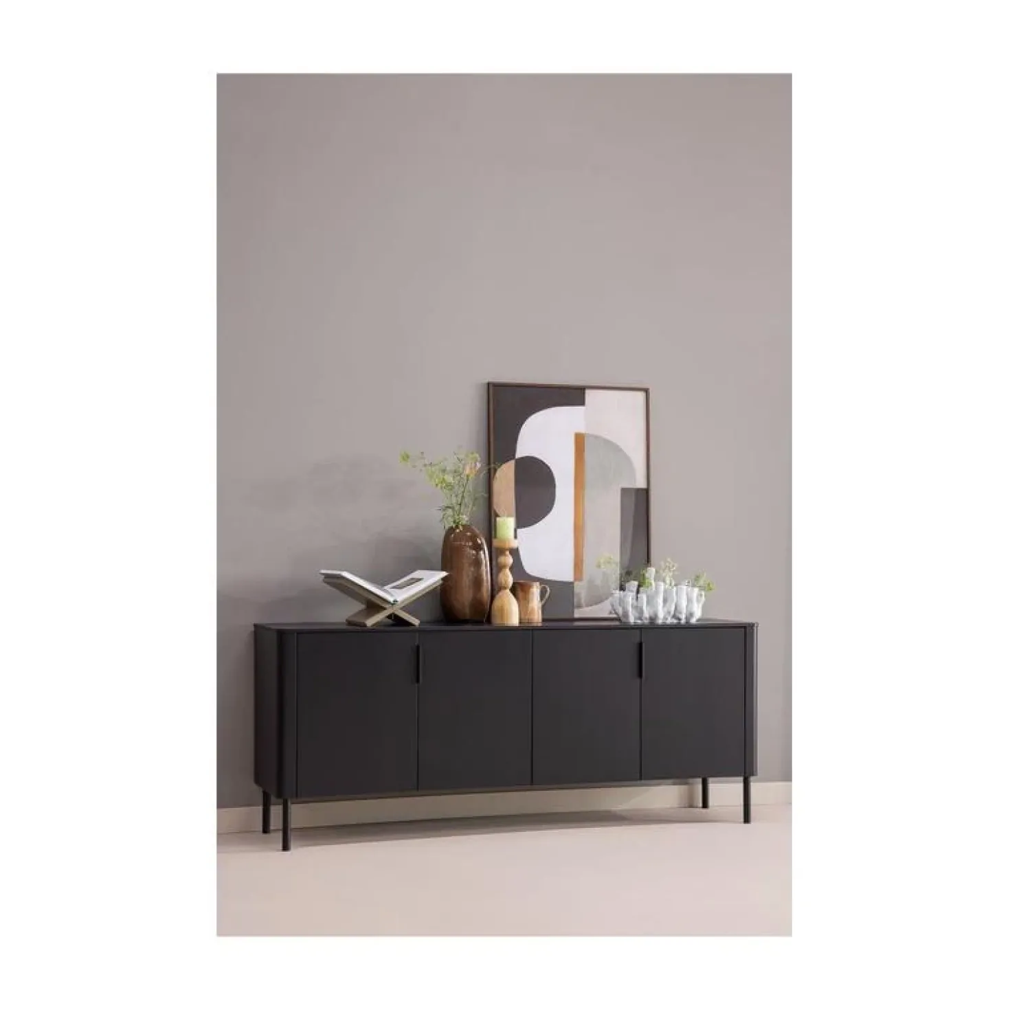 Gunnar Dressoir grenen matzwart 200 cm