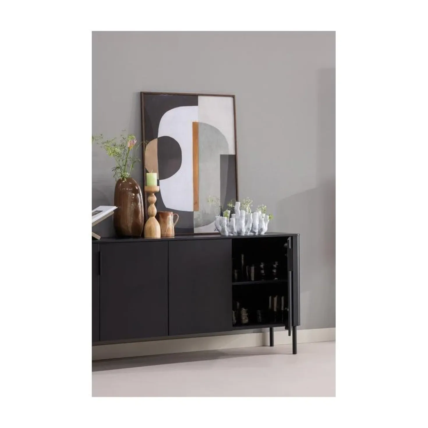 Gunnar Dressoir grenen matzwart 200 cm