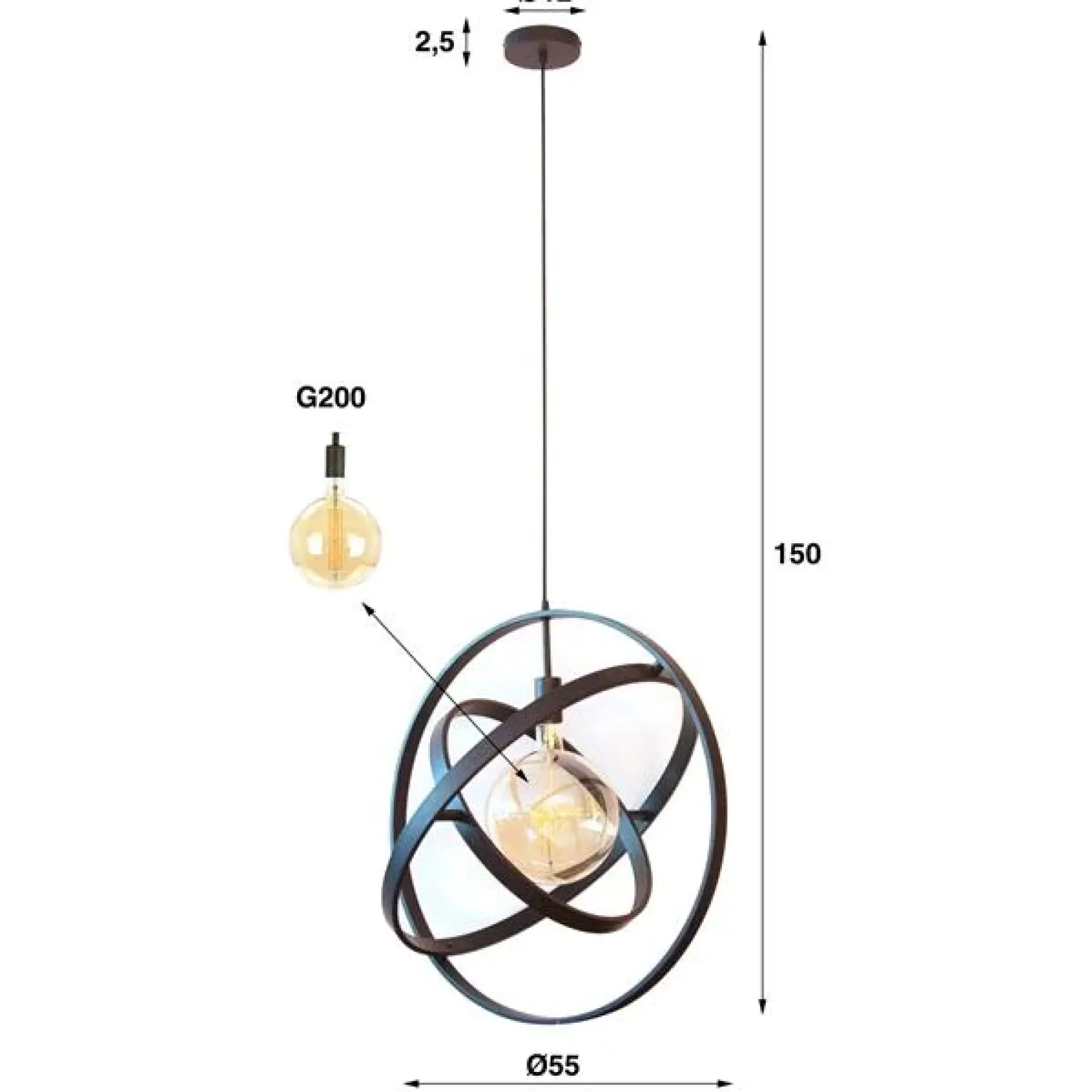 Gyro 1 lichts hanglamp Artic zwart