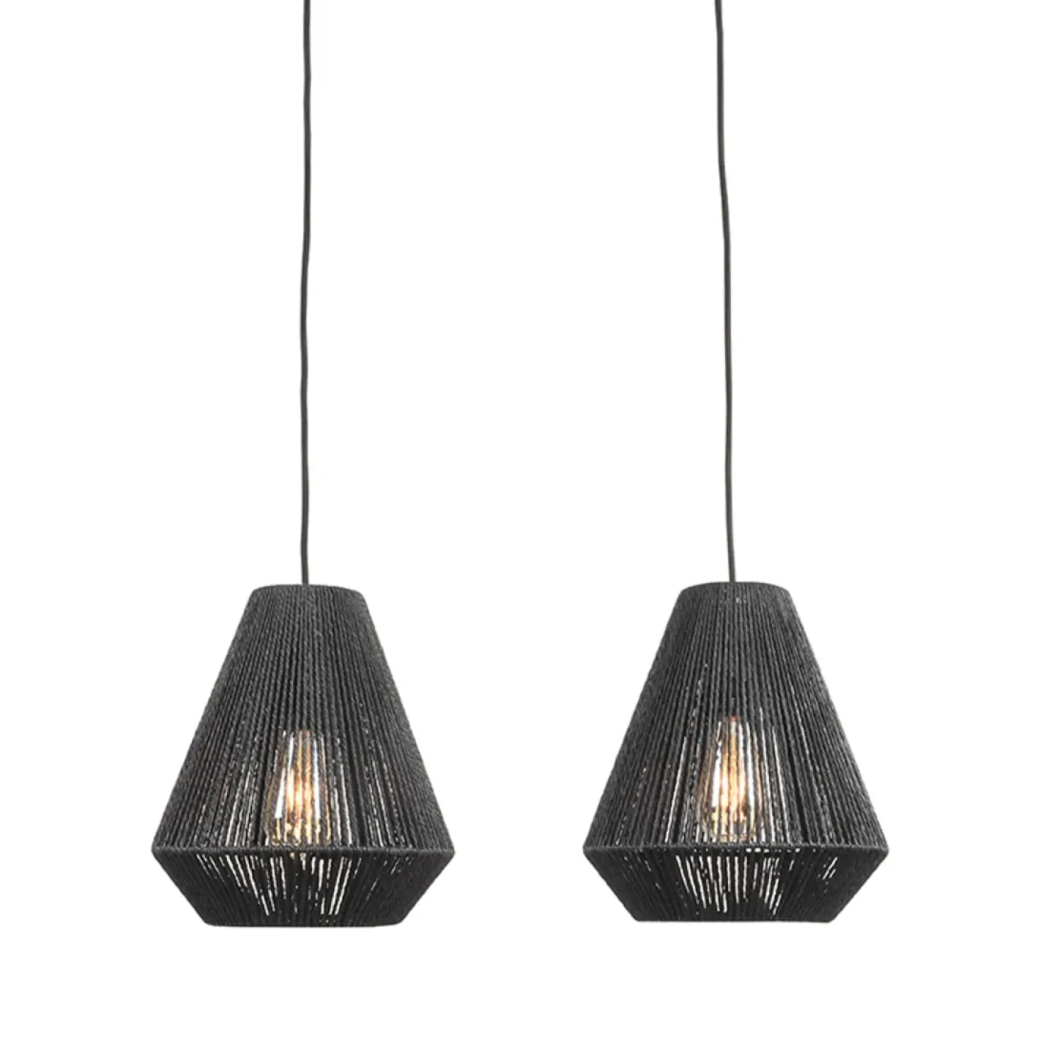 Hanglamp Ibiza 2-Lichts Zwart Jute