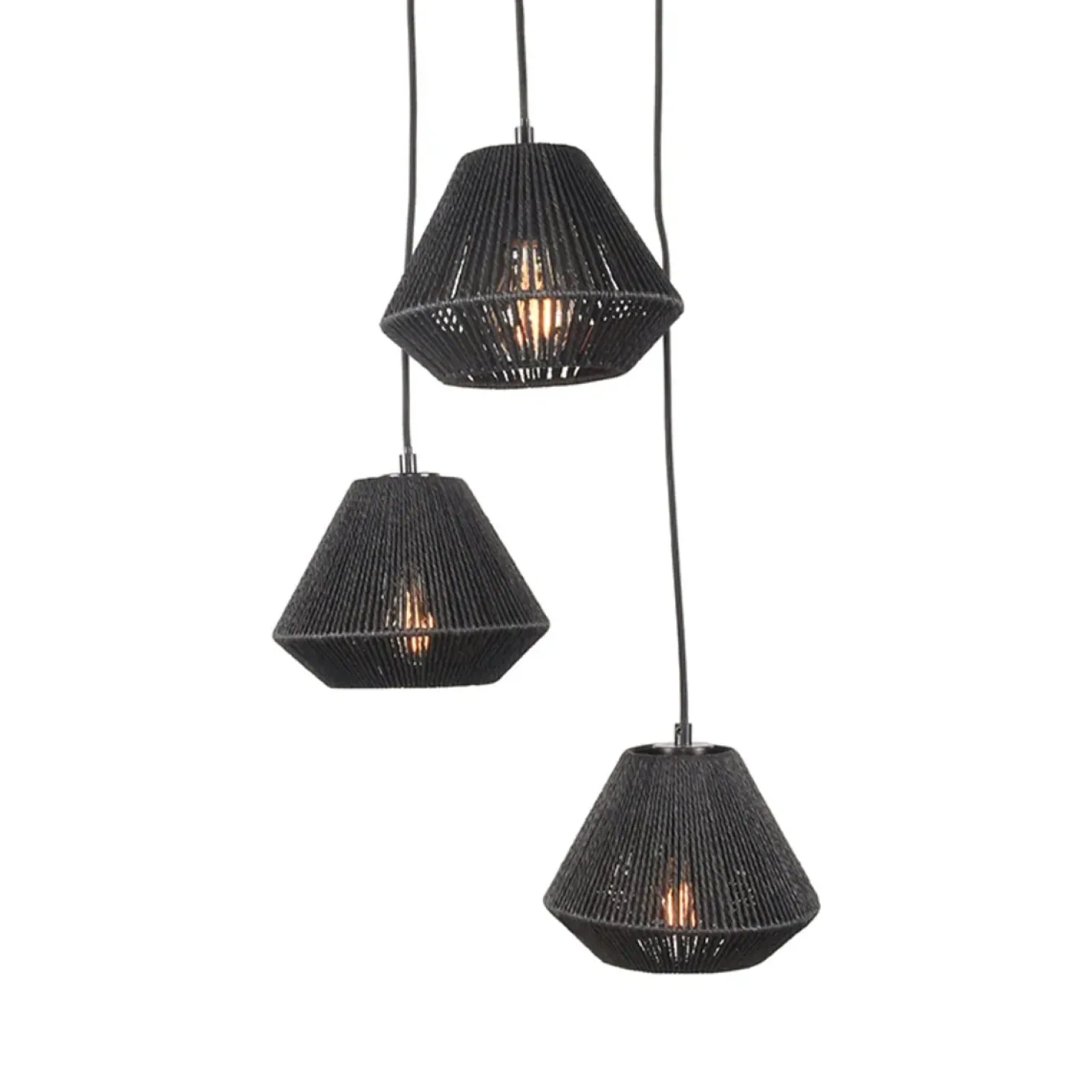 Hanglamp 3-Lichts Ibiza Zwart Jute