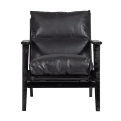 Houston Fauteuil leer/hout zwart