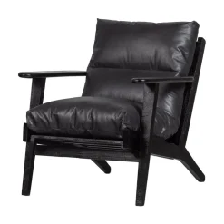 Houston Fauteuil leer/hout zwart