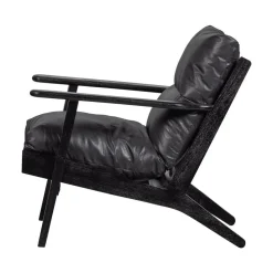 Houston Fauteuil leer/hout zwart