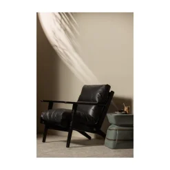 Houston Fauteuil leer/hout zwart